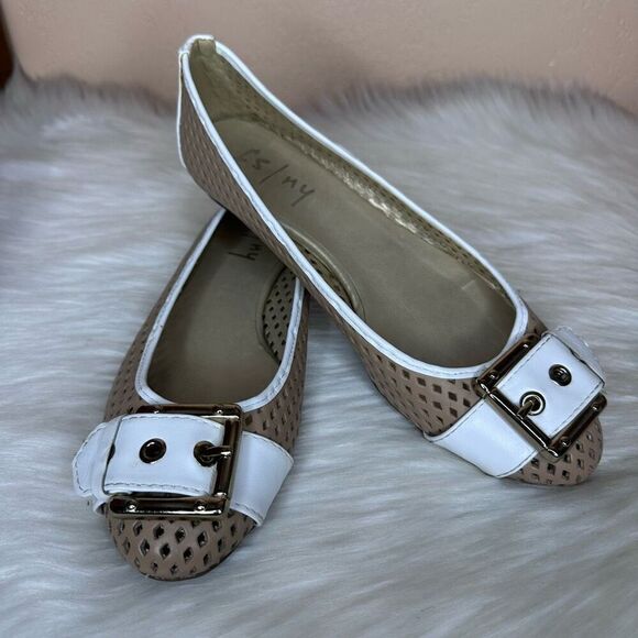 French Sole FS/NY Waffle Perforated Leather Buckle Ballet Flats Size 9.5 - Picture 1 of 10